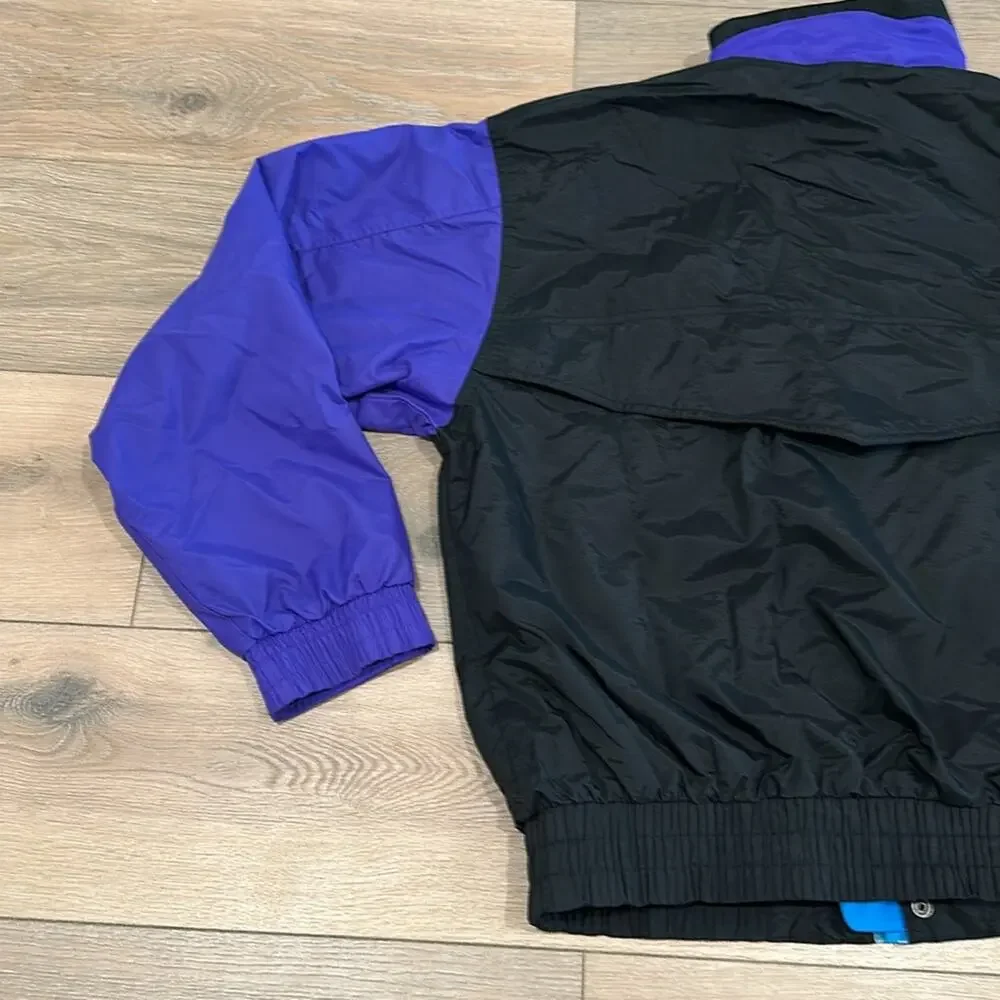 SPORTS AFIELD 90's Black Purple Blue Nylon Shell Zip-Up Jacket Size Medium